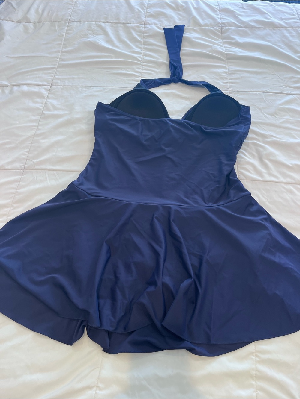 Shekini One Piece Ruched Swimsuit XXL Swimdress Navy Blue Padded Skirt Halter - Picture 2 of 9